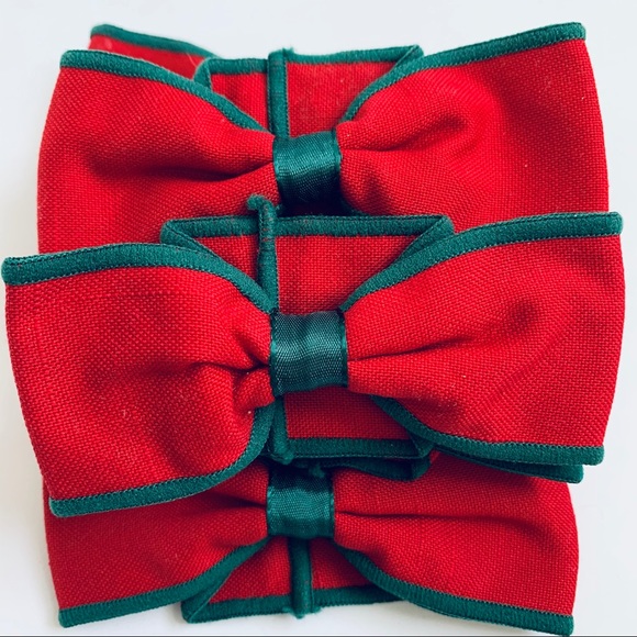 7 Red and Green Bow Napkin Rings - Picture 11 of 11